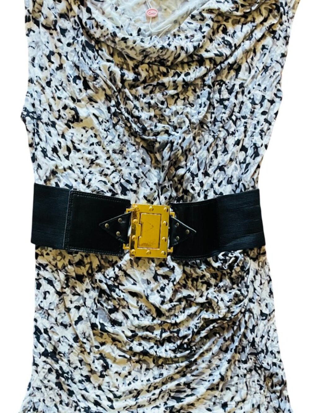 CAbi Lana Drape Neck Ruched Sleeveless Animal Print Top S - Picture 7 of 8